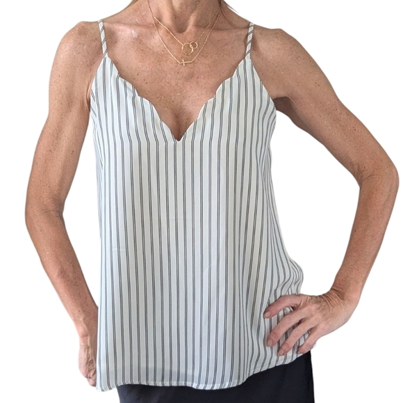Socialite Whimsical Pinstriped Scalloped Minimalist Cami Preppy Tank Size XS - Picture 1 of 6